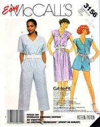 3156 mccalls  EZ DOLMAN JUMPSUIT LENGTHS,DRESS PATTERN 8-12